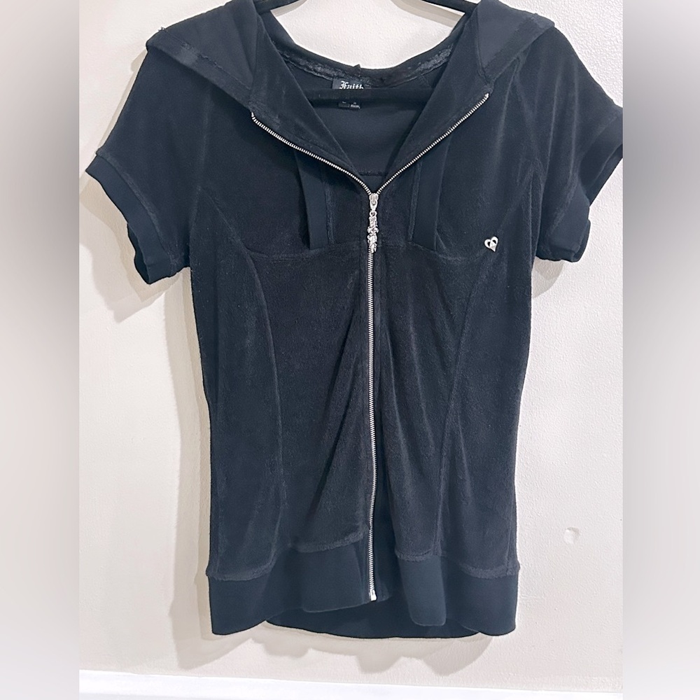 Black Zip-Up Hoodie Top